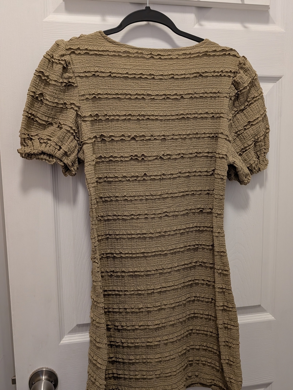 Olive Textured Ruffle Button-Front Dress - Picture 2 of 3